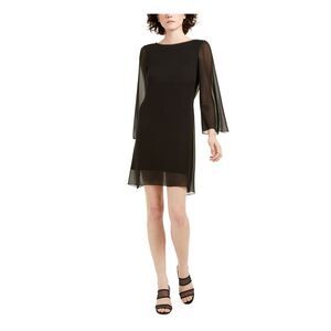 SHO Womens Black Sheer Bell Sleeve Jewel Neck Short Evening Shift Dress 6